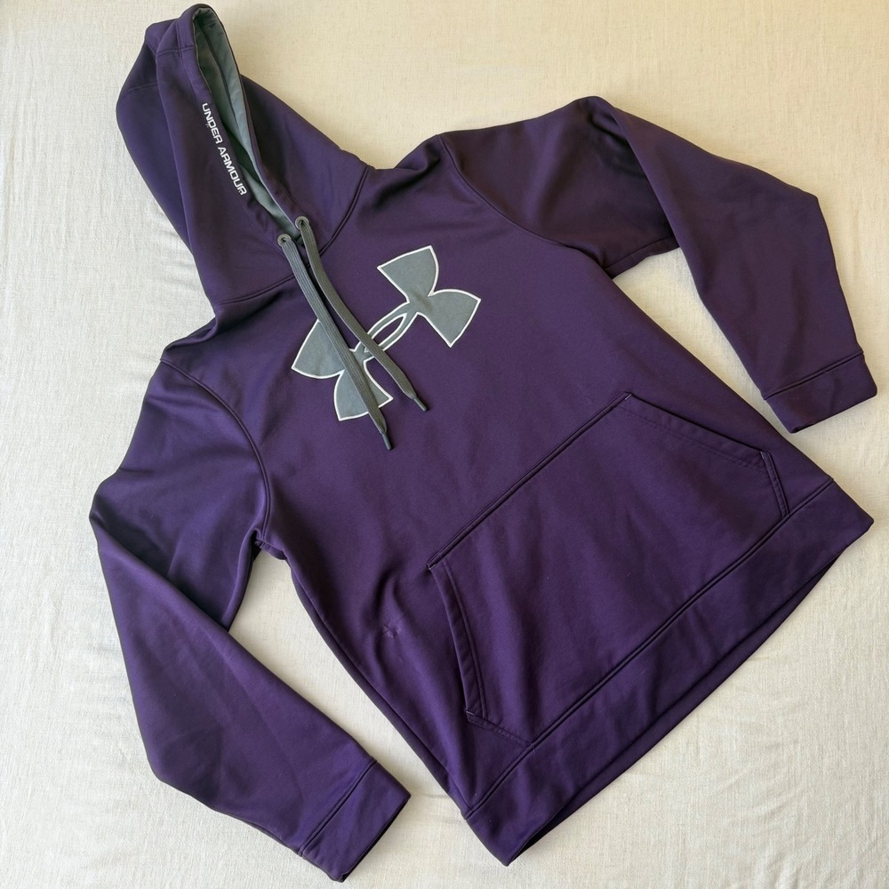 Under Armour Mens Big Logo Hoodie Purple Grey Fleece Sweatshirt Medium